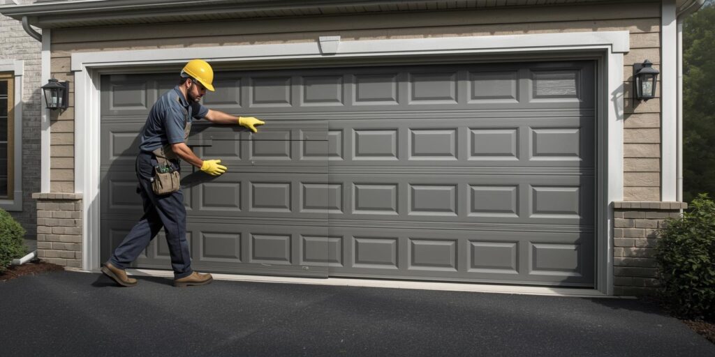 Garage door installer using safety gear in Woodbridge VA