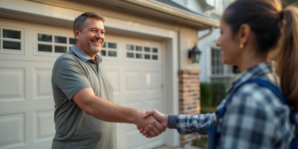 Happy customer after garage door installation in Woodbridge VA